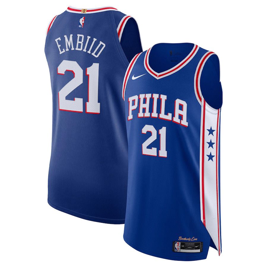 Men Philadelphia 76ers #21 Joel Embiid Nike Royal Authentic Player NBA Jersey
